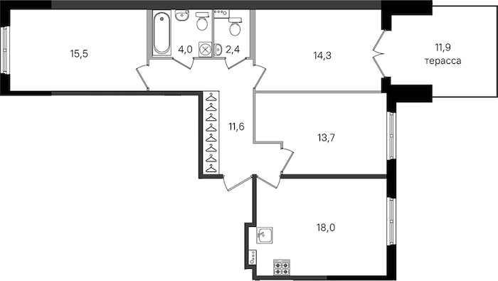 3-комнатная квартира 79.5 м², 1/4 эт., ЖК «Дубровский»