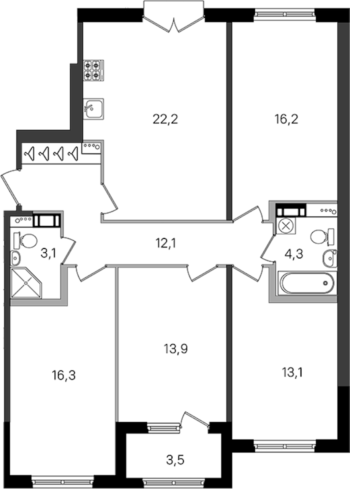 4-комнатная квартира 101.2 м², 2/4 эт., ЖК «Дубровский»