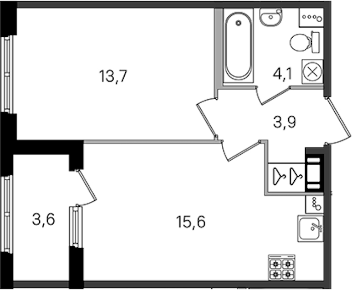 1-комнатная квартира 37.3 м², 2/4 эт., ЖК «Дубровский»