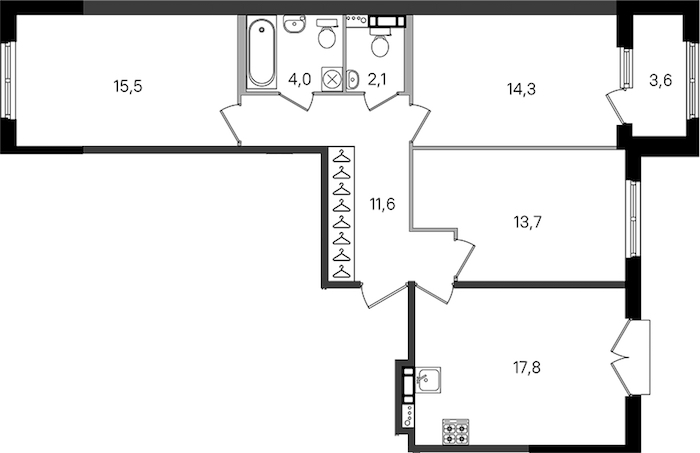 3-комнатная квартира 79 м², 2/4 эт., ЖК «Дубровский»