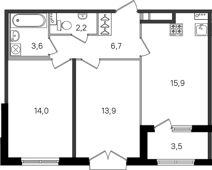 2-комнатная квартира 56.3 м², 2/4 эт., ЖК «Дубровский»