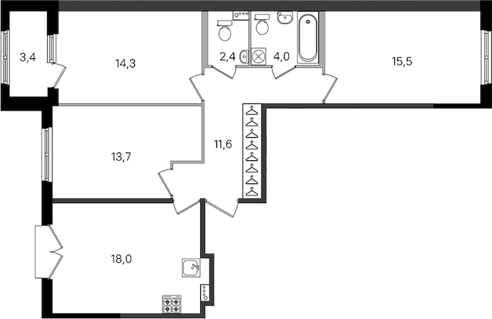 3-комнатная квартира 79.5 м², 2/4 эт., ЖК «Дубровский»
