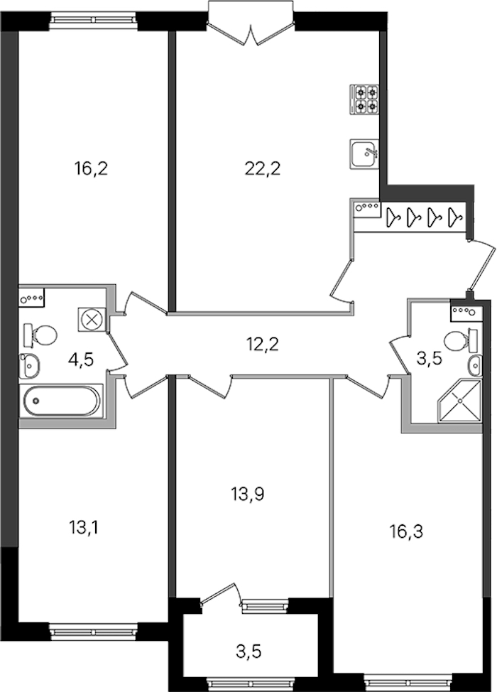 4-комнатная квартира 101.9 м², 2/4 эт., ЖК «Дубровский»