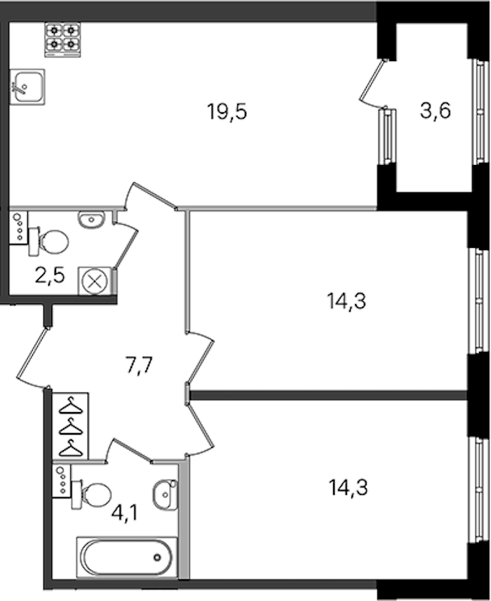 2-комнатная квартира 62.4 м², 1/4 эт., ЖК «Дубровский»