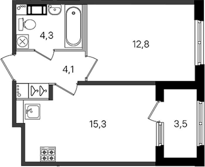 1-комнатная квартира 36.5 м², 3/4 эт., ЖК «Дубровский»