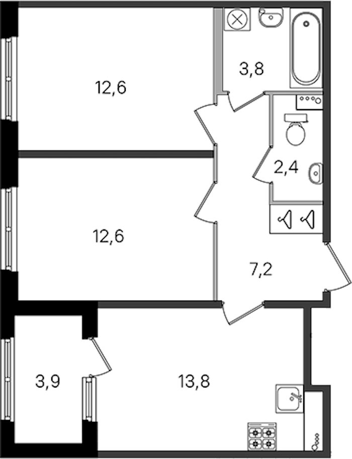 2-комнатная квартира 52.4 м², 1/4 эт., ЖК «Дубровский»