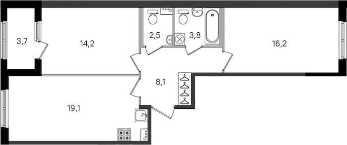2-комнатная квартира 63.9 м², 1/4 эт., ЖК «Дубровский»