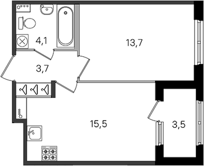 1-комнатная квартира 37 м², 1/4 эт., ЖК «Дубровский»