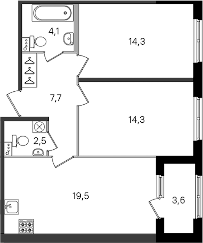 2-комнатная квартира 62.4 м², 1/4 эт., ЖК «Дубровский»