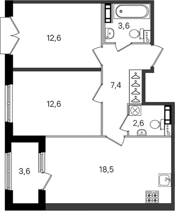 2-комнатная квартира 57.3 м², 2/4 эт., ЖК «Дубровский»