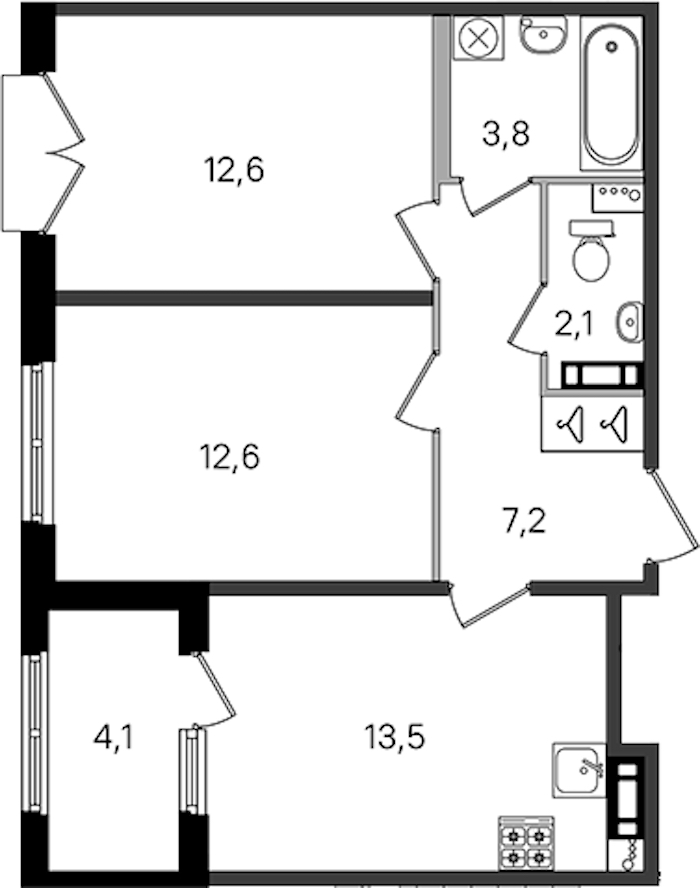 2-комнатная квартира 51.8 м², 3/4 эт., ЖК «Дубровский»