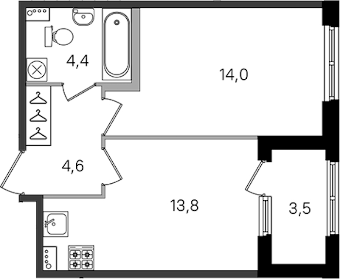 1-комнатная квартира 36.8 м², 1/4 эт., ЖК «Дубровский»