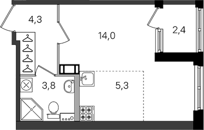 Квартира студия 27.4 м², 2/4 эт., ЖК «Дубровский»