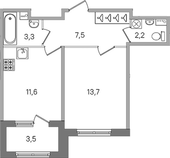1-комнатная квартира 38.3 м², 1/4 эт., ЖК «Дубровский»