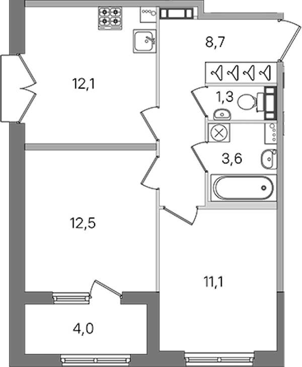 2-комнатная квартира 49.3 м², 2/4 эт., ЖК «Дубровский»