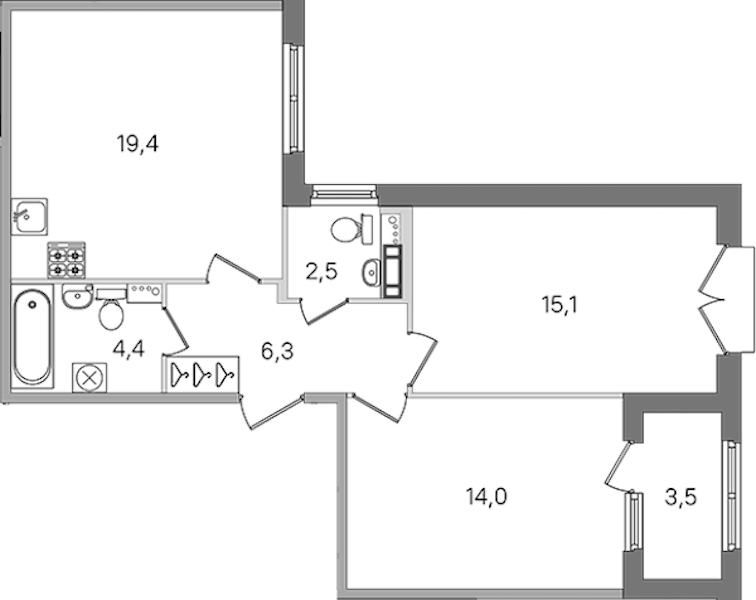 2-комнатная квартира 61.7 м², 2/4 эт., ЖК «Дубровский»