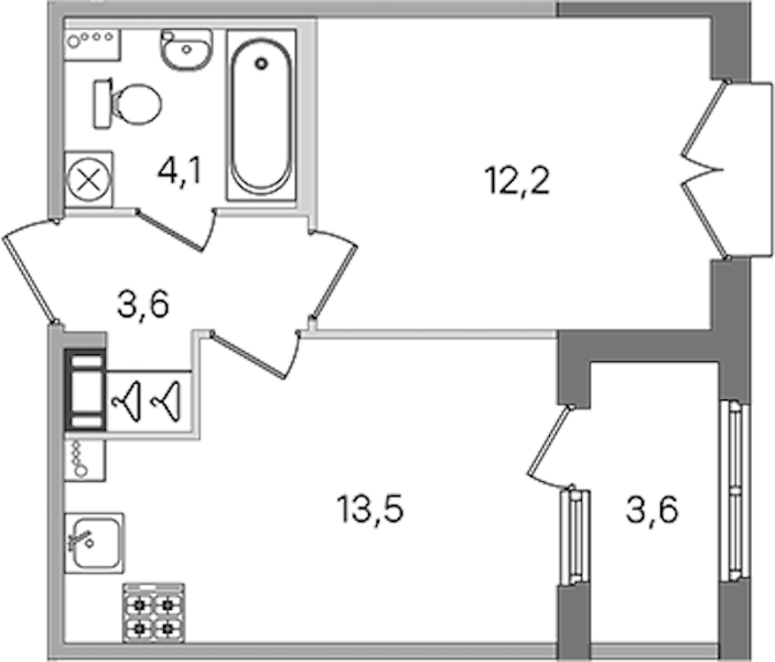 1-комнатная квартира 33.4 м², 2/4 эт., ЖК «Дубровский»