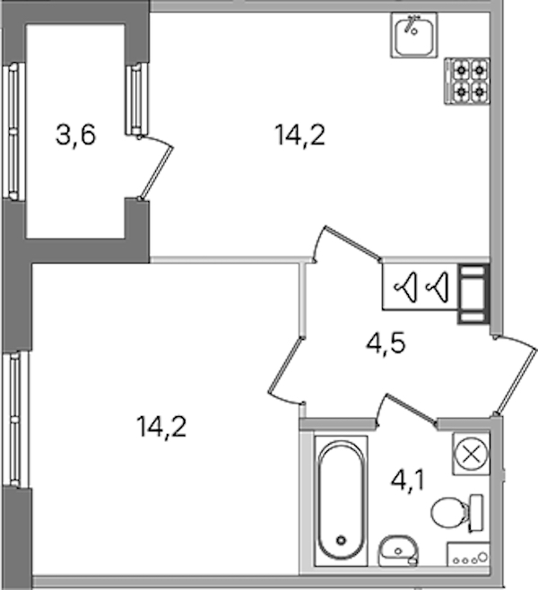 1-комнатная квартира 37 м², 2/4 эт., ЖК «Дубровский»