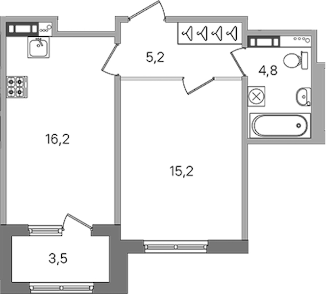 1-комнатная квартира 41.4 м², 3/4 эт., ЖК «Дубровский»