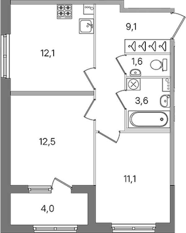 2-комнатная квартира 50 м², 1/4 эт., ЖК «Дубровский»