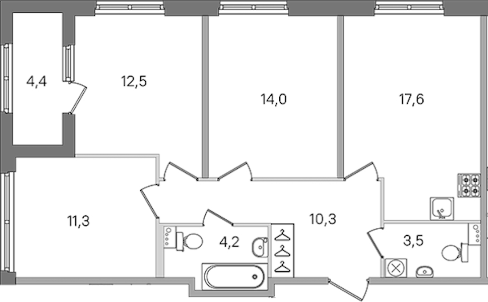 3-комнатная квартира 73.4 м², 1/4 эт., ЖК «Дубровский»