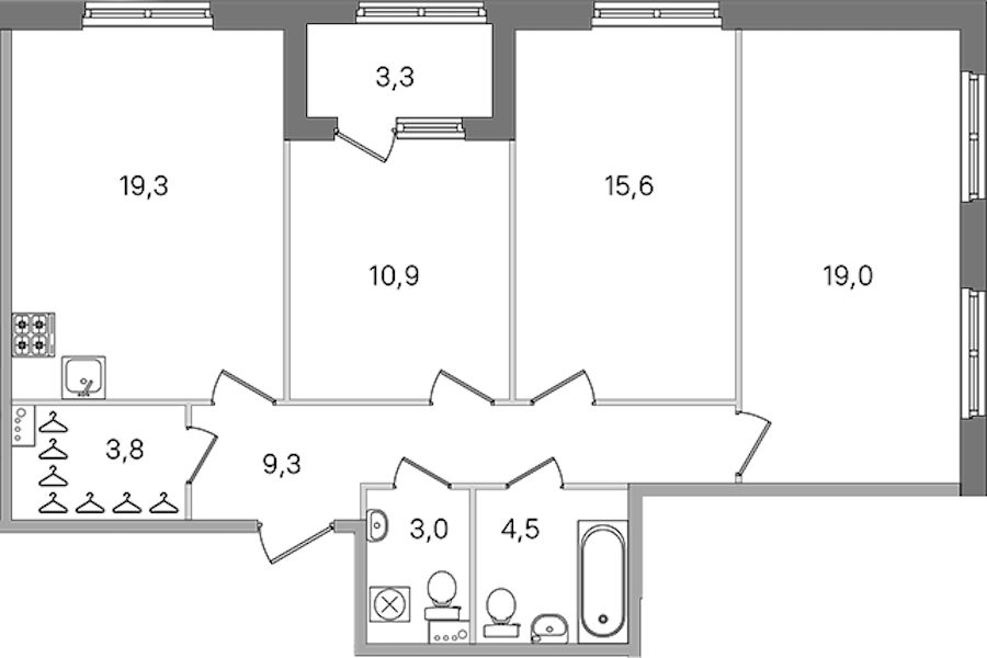 3-комнатная квартира 85.4 м², 1/4 эт., ЖК «Дубровский»