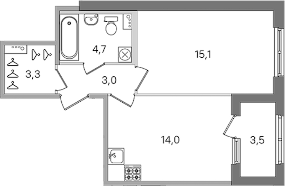 1-комнатная квартира 40.1 м², 1/4 эт., ЖК «Дубровский»