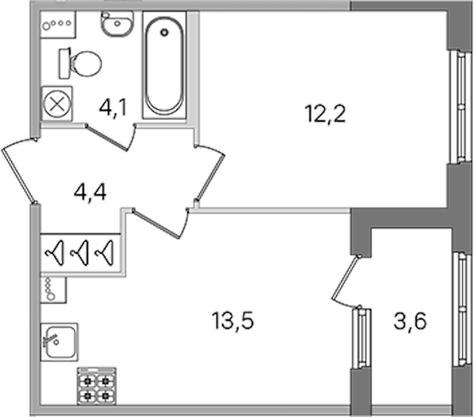1-комнатная квартира 34.2 м², 1/4 эт., ЖК «Дубровский»