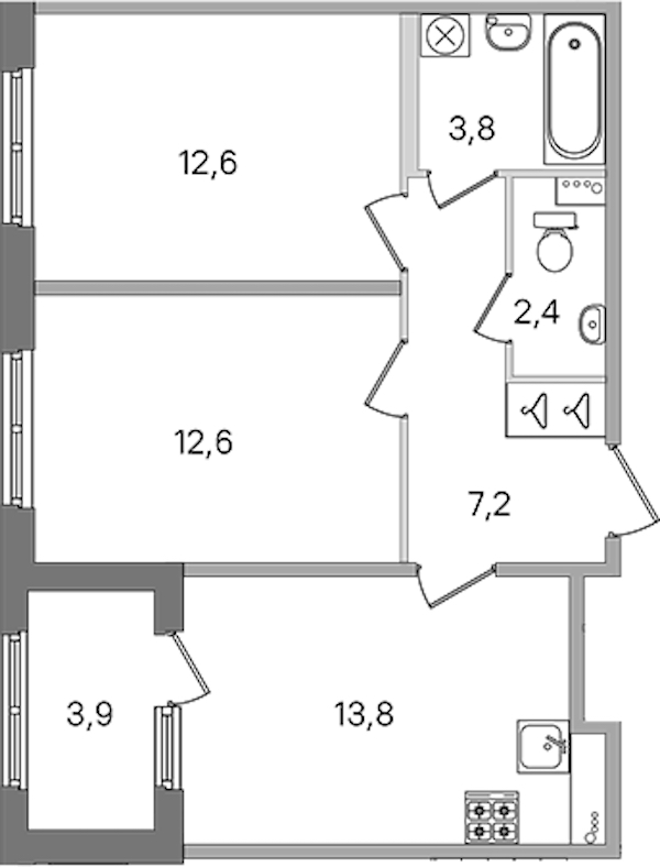 2-комнатная квартира 52.4 м², 1/4 эт., ЖК «Дубровский»