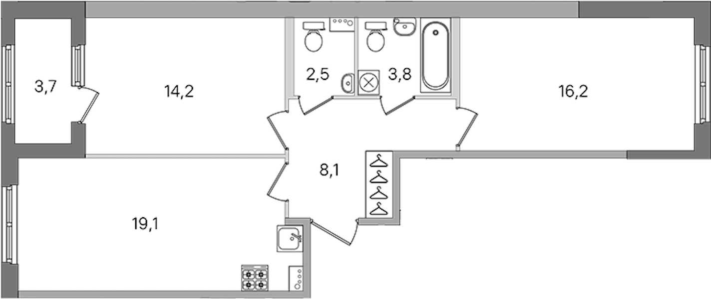 2-комнатная квартира 63.9 м², 1/4 эт., ЖК «Дубровский»