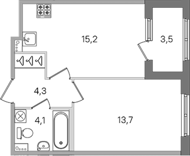 1-комнатная квартира 37.3 м², 1/4 эт., ЖК «Дубровский»