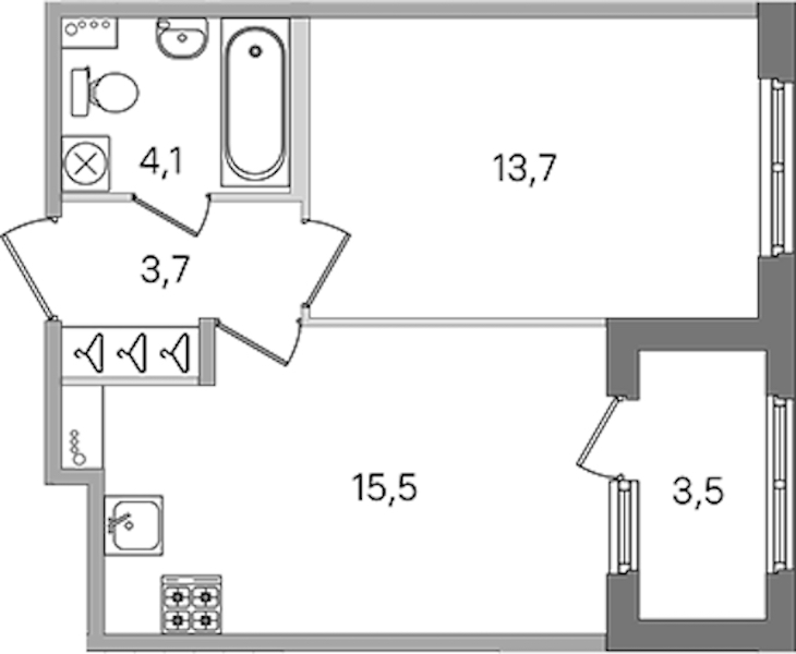 1-комнатная квартира 37 м², 1/4 эт., ЖК «Дубровский»
