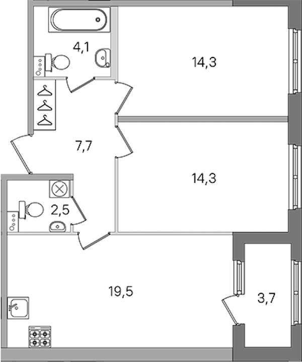 2-комнатная квартира 62.4 м², 1/4 эт., ЖК «Дубровский»