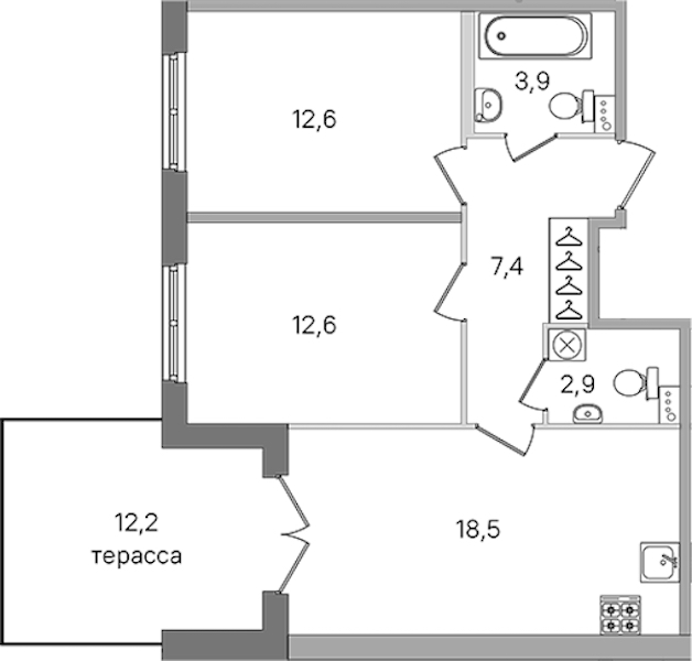 2-комнатная квартира 57.9 м², 1/4 эт., ЖК «Дубровский»