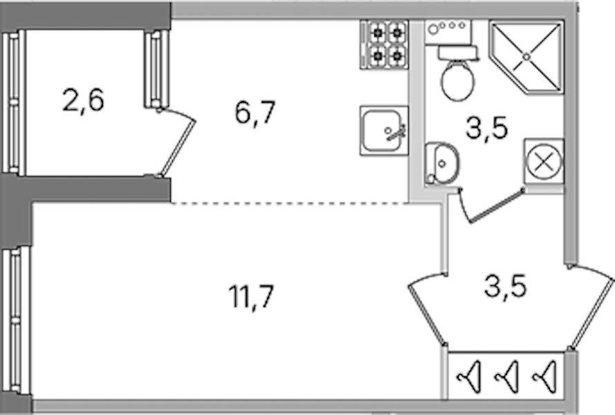 Квартира студия 25.4 м², 1/4 эт., ЖК «Дубровский»