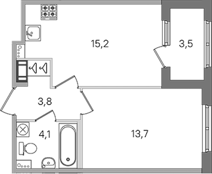 1-комнатная квартира 36.8 м², 2/4 эт., ЖК «Дубровский»