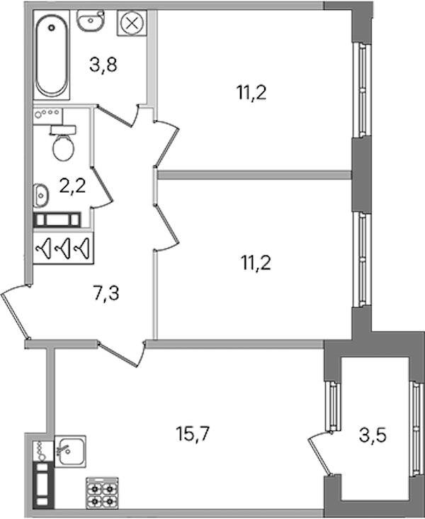 2-комнатная квартира 51.4 м², 2/4 эт., ЖК «Дубровский»