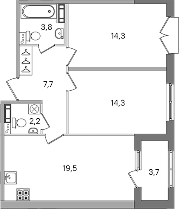 2-комнатная квартира 61.8 м², 2/4 эт., ЖК «Дубровский»