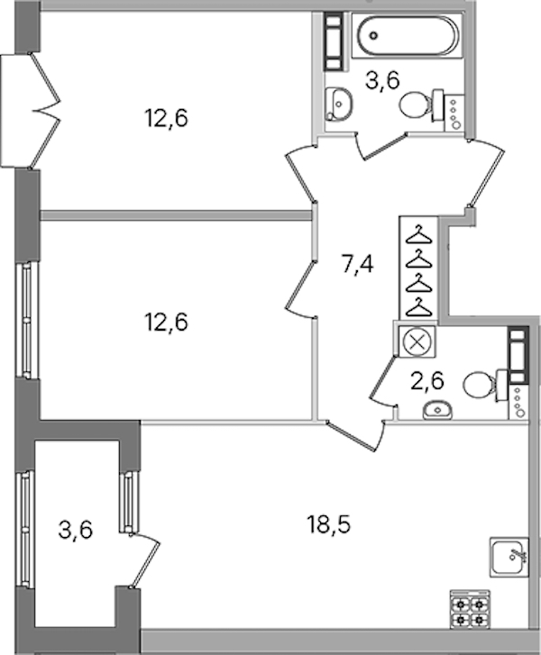 2-комнатная квартира 57.3 м², 2/4 эт., ЖК «Дубровский»