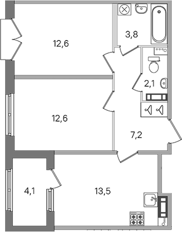 2-комнатная квартира 51.8 м², 3/4 эт., ЖК «Дубровский»
