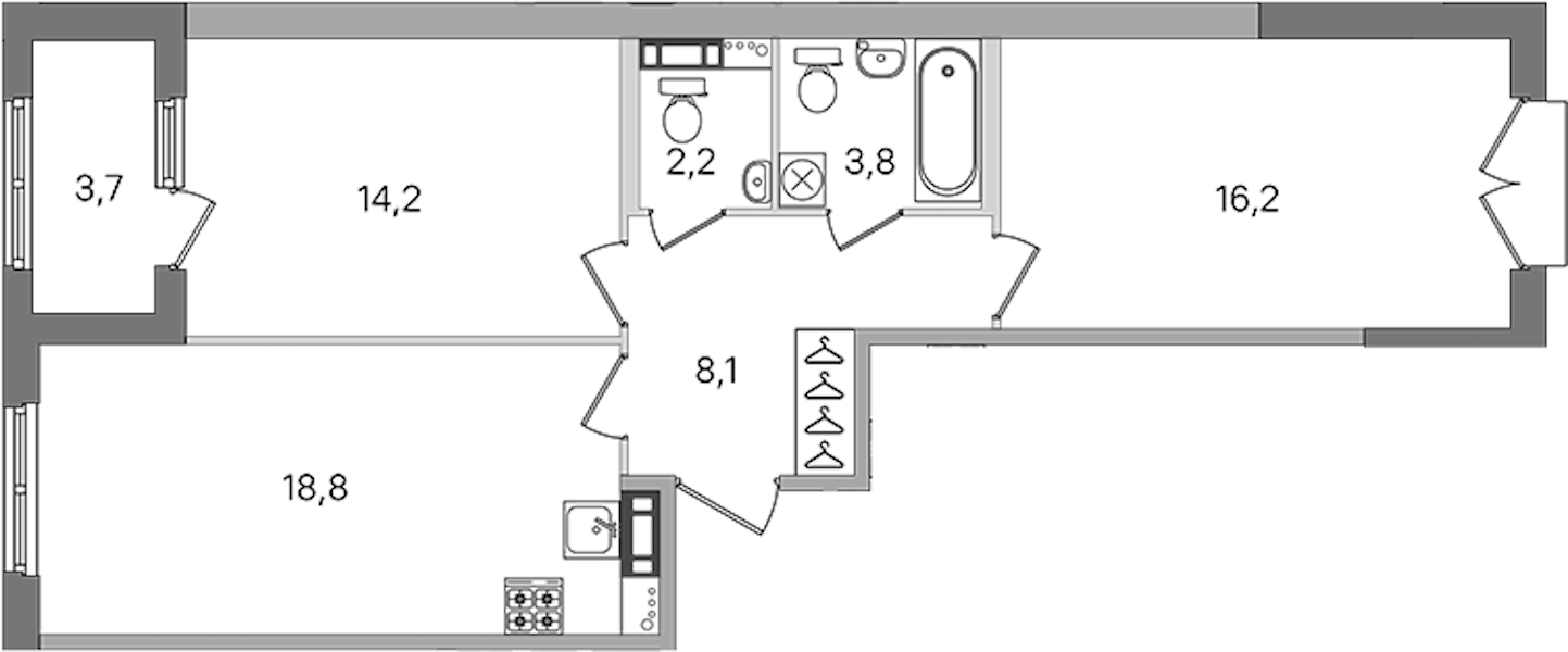 2-комнатная квартира 63.3 м², 3/4 эт., ЖК «Дубровский»