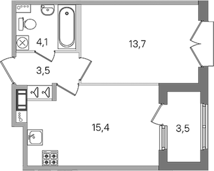 1-комнатная квартира 36.7 м², 3/4 эт., ЖК «Дубровский»