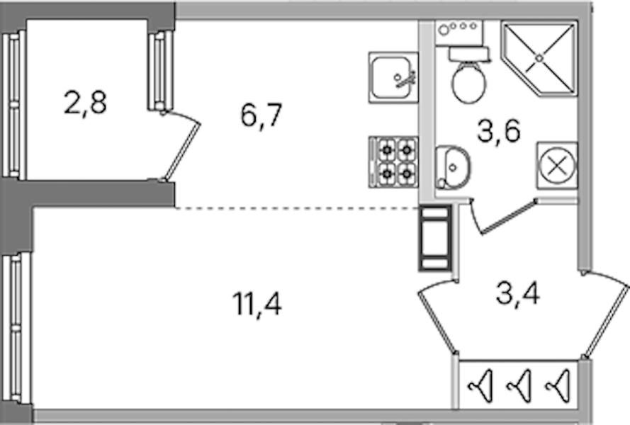 Квартира студия 25.1 м², 4/4 эт., ЖК «Дубровский»