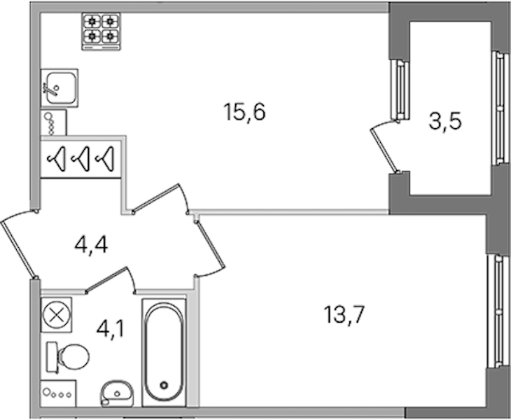 1-комнатная квартира 37.8 м², 1/4 эт., ЖК «Дубровский»