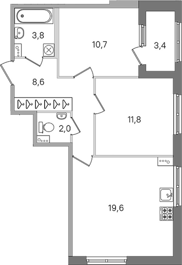 2-комнатная квартира 56.5 м², 1/4 эт., ЖК «Дубровский»