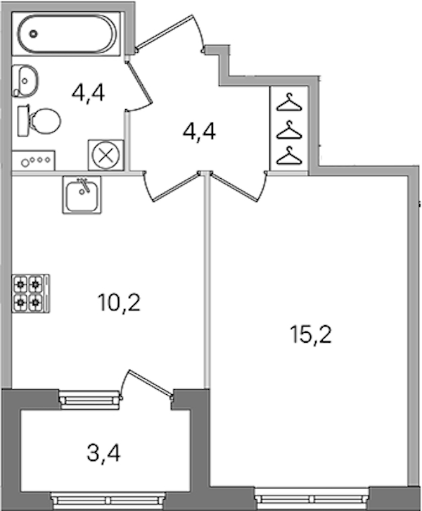 1-комнатная квартира 34.2 м², 1/4 эт., ЖК «Дубровский»