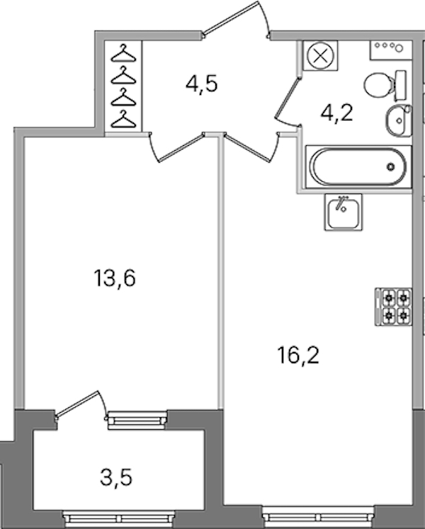 1-комнатная квартира 38.5 м², 1/4 эт., ЖК «Дубровский»
