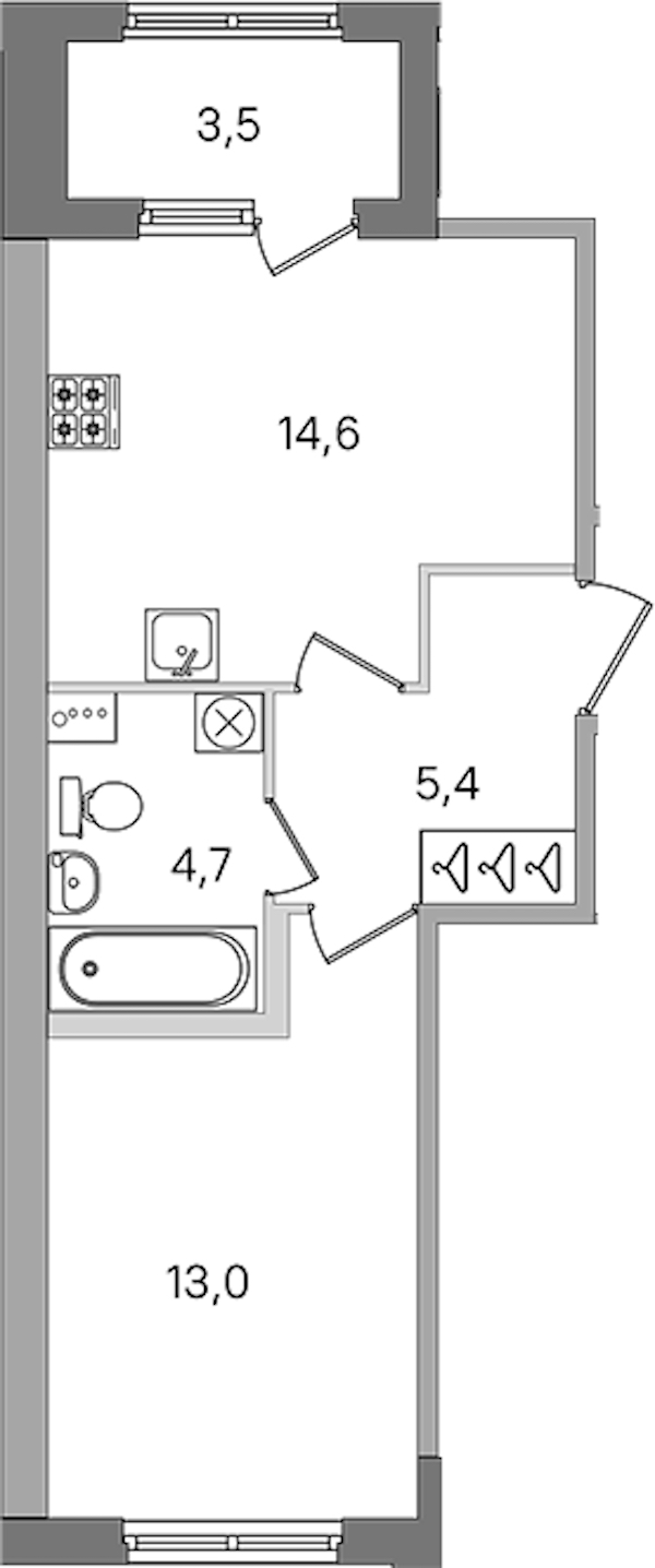 1-комнатная квартира 37.7 м², 1/4 эт., ЖК «Дубровский»