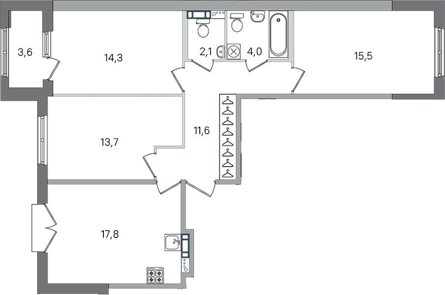3-комнатная квартира 79 м², 2/4 эт., ЖК «Дубровский»