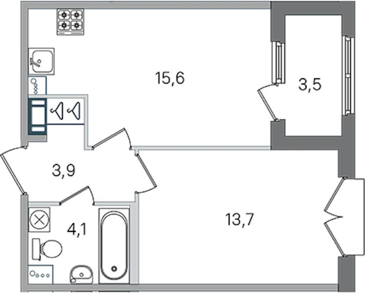 1-комнатная квартира 37.3 м², 2/4 эт., ЖК «Дубровский»